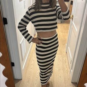Zara Black and White Striped Knit Skirt Set
